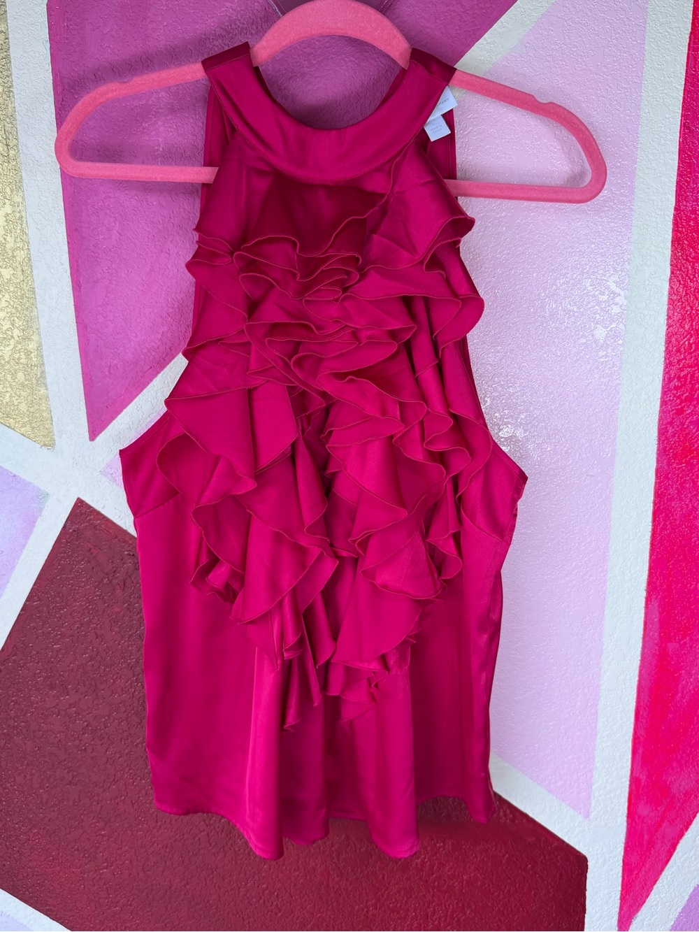 New York & Company Magenta Ruffle Front Halter Blouse sz L - Picture 1 of 10
